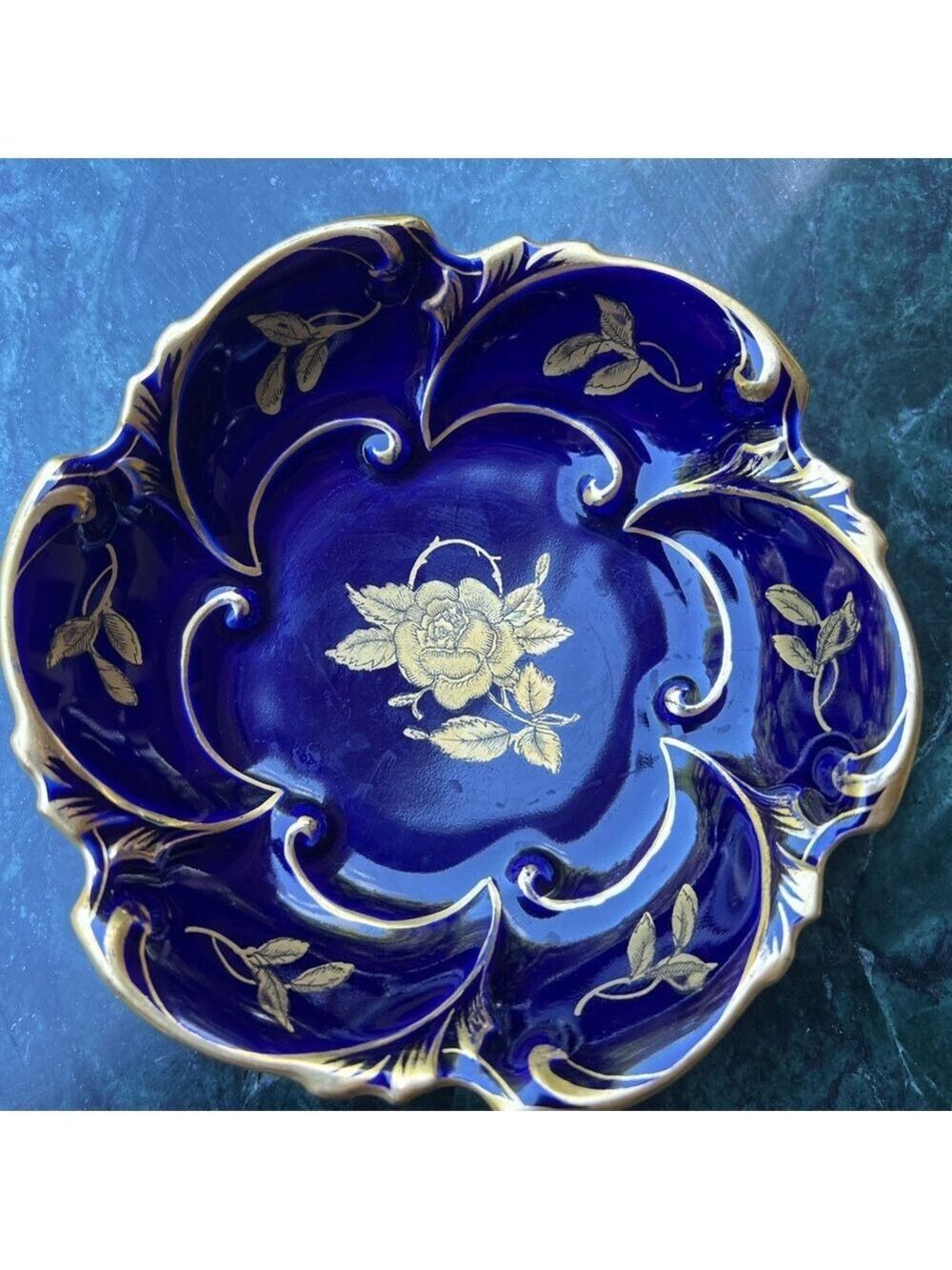 Vintage Jlmenau Graf Von Henneberg Porzellan Echt Kobalt Gold Blue Candy Dish